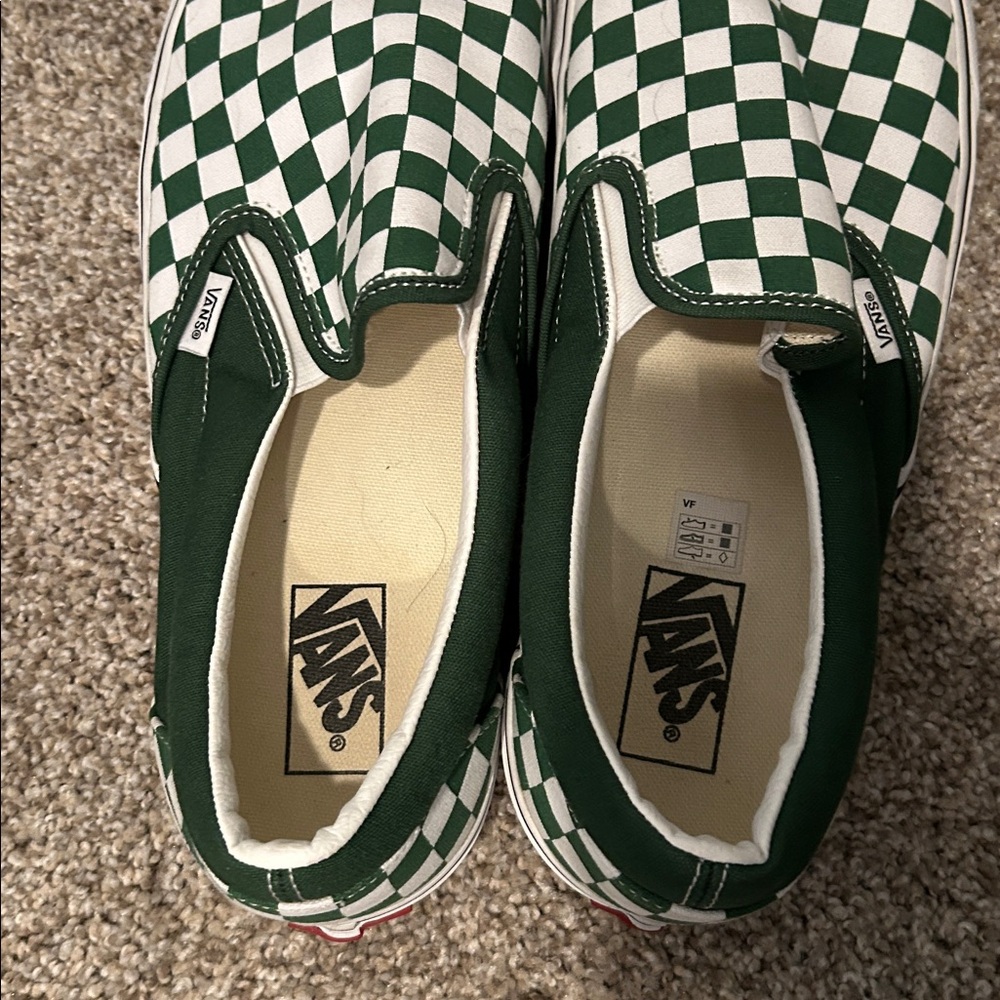 Men’s Sz 13 Vans Classic Slip-On Checkerboard Shoe in green - Picture 6 of 8